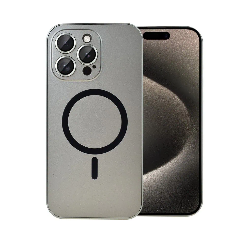 Etui do iPhone 15 Pro Metal Solid Magsafe, pełny tył z metalową ramką i osłoną aparatu, tytanowe