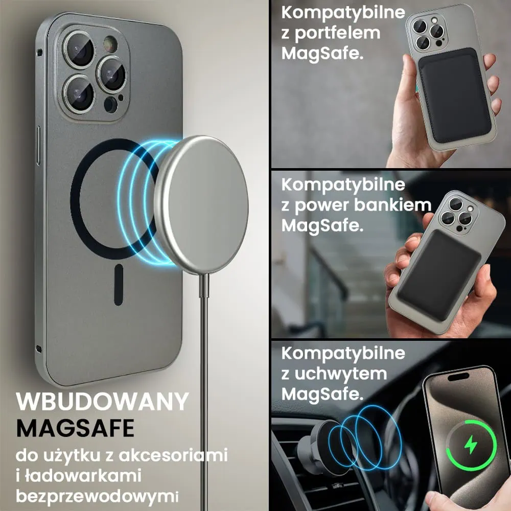 Etui do iPhone 15 Pro Metal Solid Magsafe, pełny tył z metalową ramką i osłoną aparatu, tytanowe