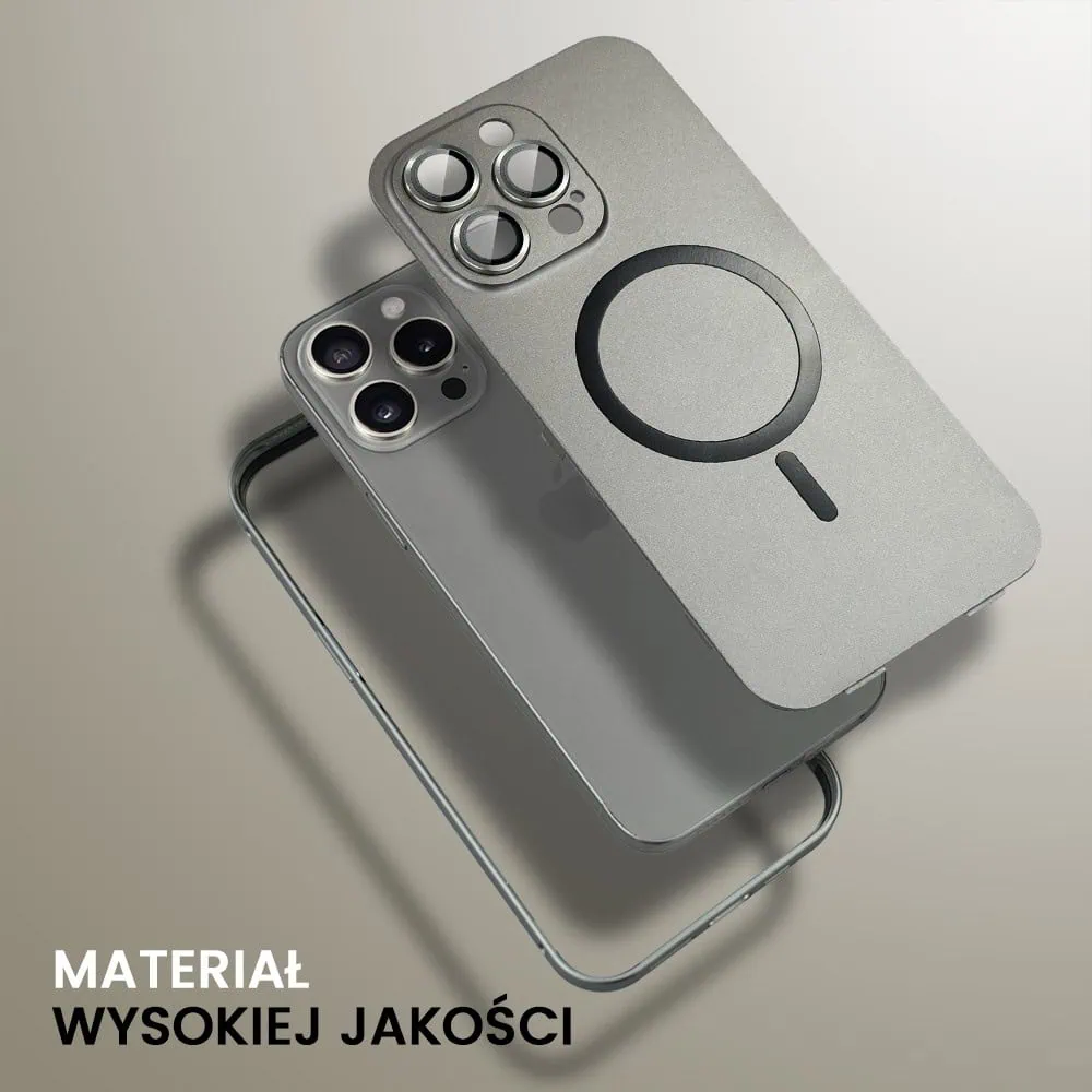 Etui do iPhone 15 Pro Metal Solid Magsafe, pełny tył z metalową ramką i osłoną aparatu, tytanowe