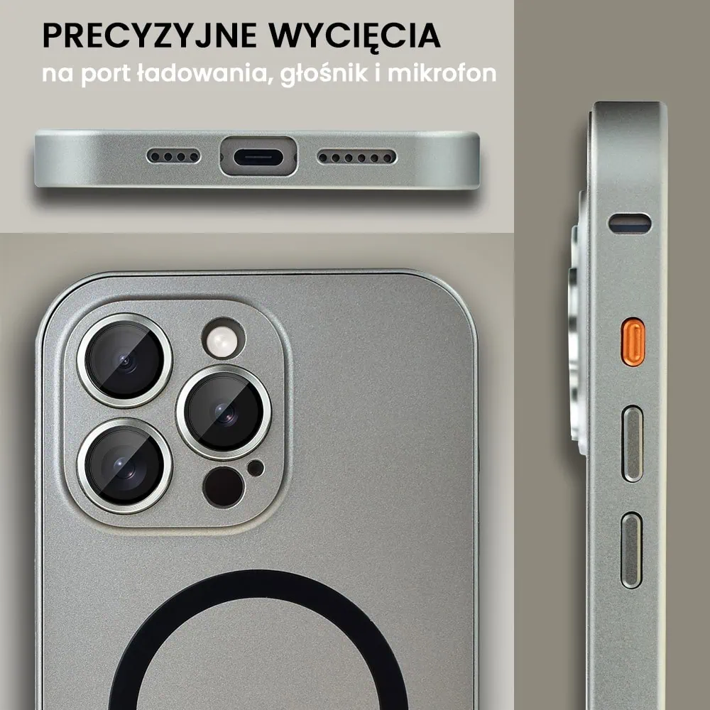 Etui do iPhone 15 Pro Metal Solid Magsafe, pełny tył z metalową ramką i osłoną aparatu, tytanowe