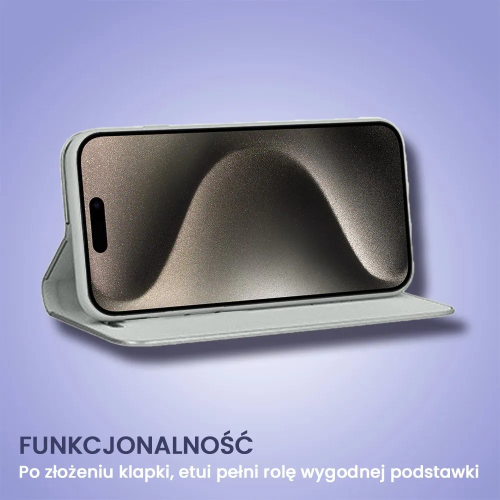 Etui do iPhone 15 Pro Max Mirror View zamykane typu książka, eleganckie lustrzane, srebrne (OUTLET)
