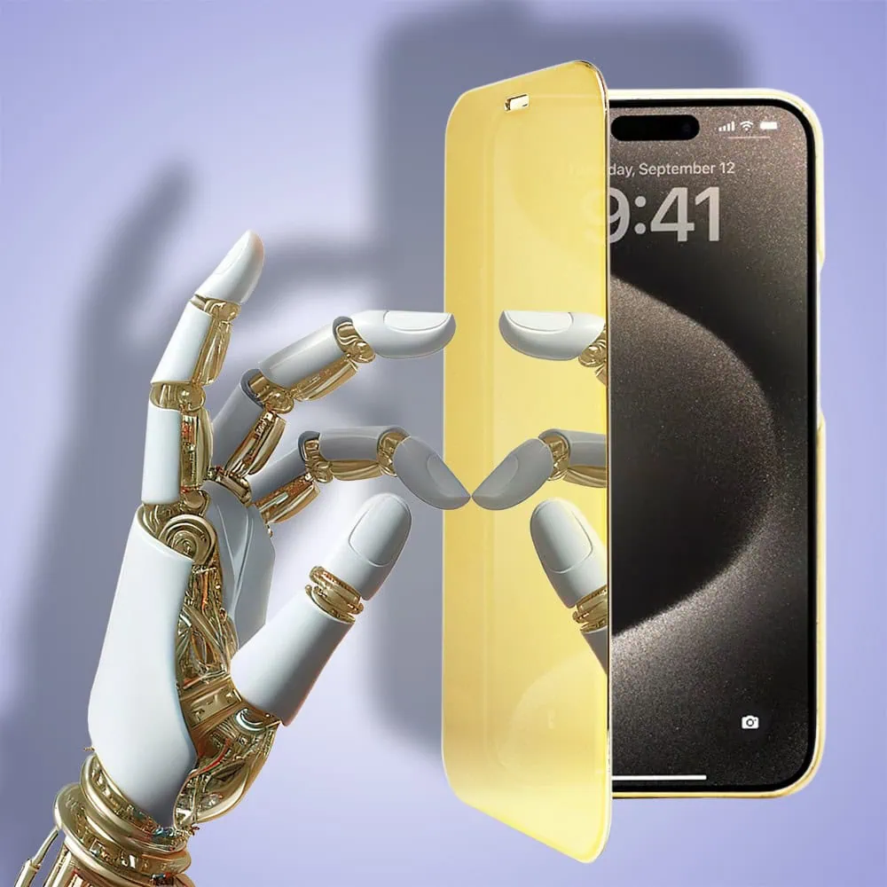 Etui do iPhone 15 Pro Mirror View zamykane typu książka, eleganckie lustrzane, złote