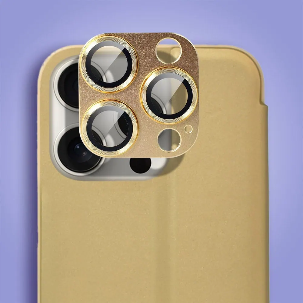 Etui do iPhone 15 Pro Mirror View zamykane typu książka, eleganckie lustrzane, złote