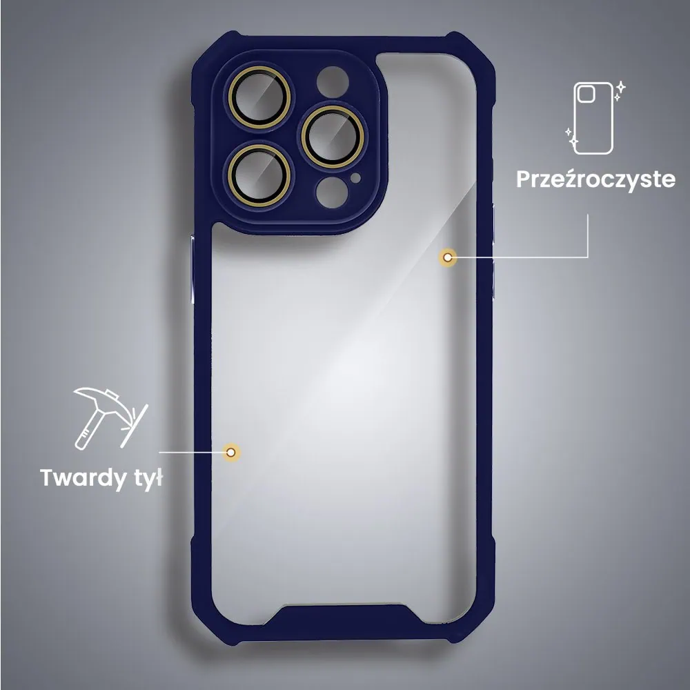 Etui do iPhone 15 Pro Pancerne Anti-Shock, z osłoną aparatu, granatowe