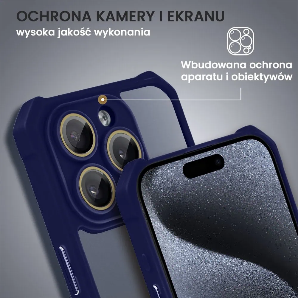 Etui do iPhone 15 Pro Pancerne Anti-Shock, z osłoną aparatu, granatowe