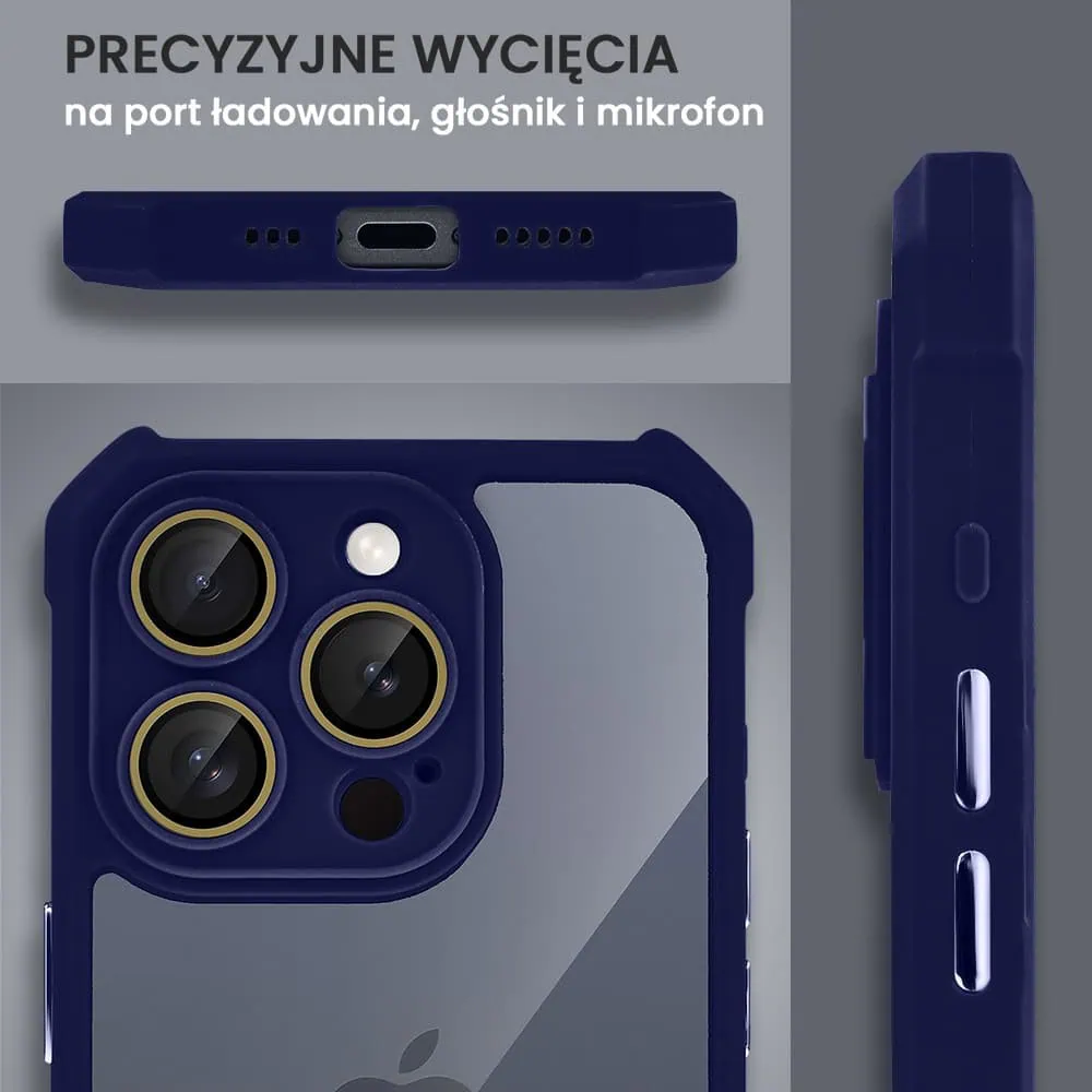 Etui do iPhone 15 Pro Pancerne Anti-Shock, z osłoną aparatu, granatowe