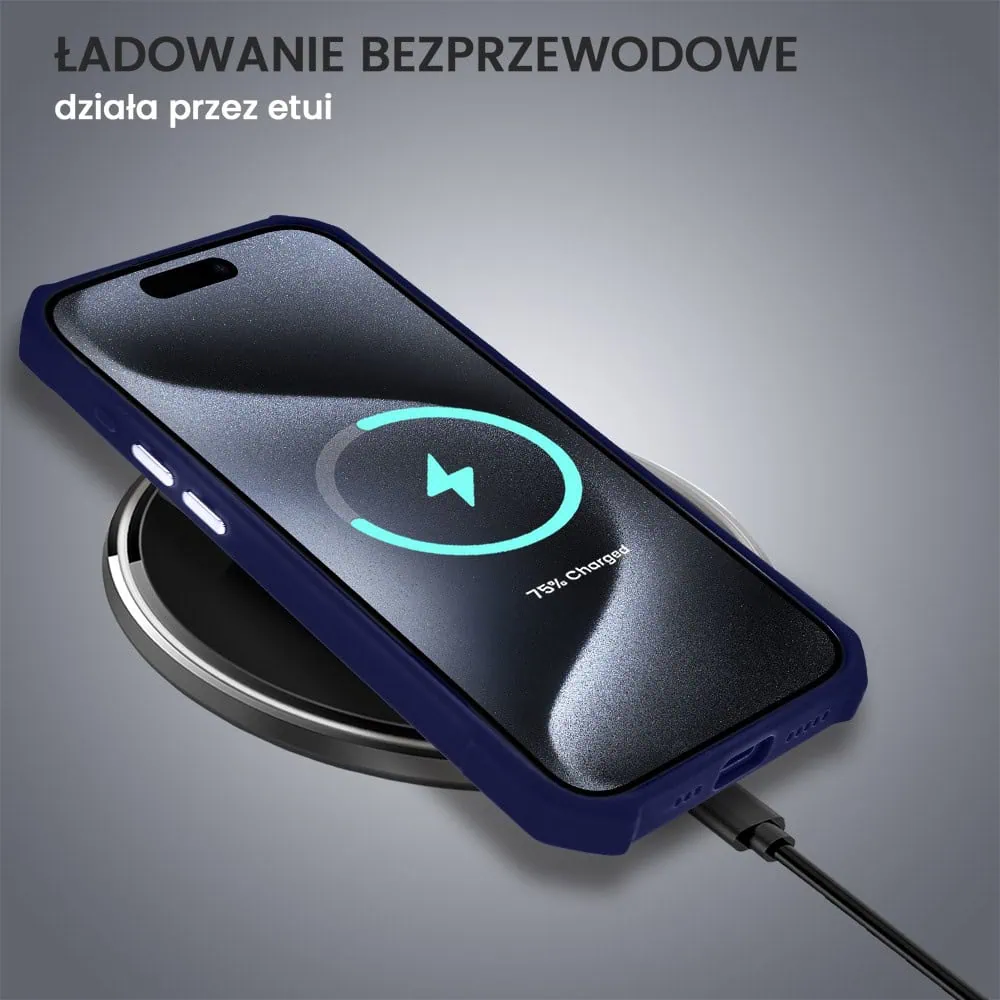 Etui do iPhone 15 Pro Pancerne Anti-Shock, z osłoną aparatu, granatowe