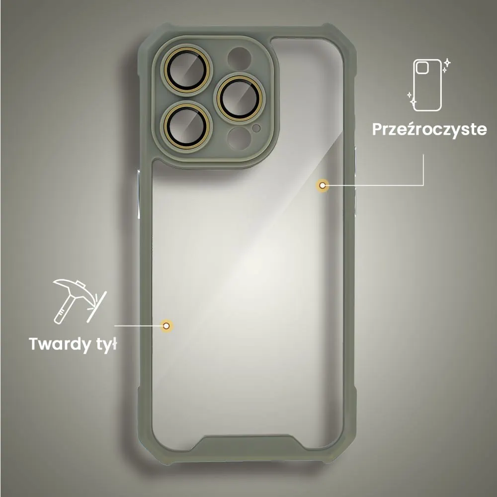 Etui do iPhone 15 Pro Max Pancerne Anti-Shock, z osłoną aparatu, szare tytanowe