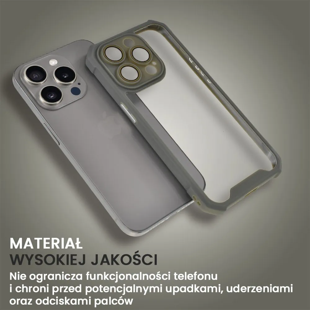 Etui do iPhone 15 Pro Max Pancerne Anti-Shock, z osłoną aparatu, szare tytanowe
