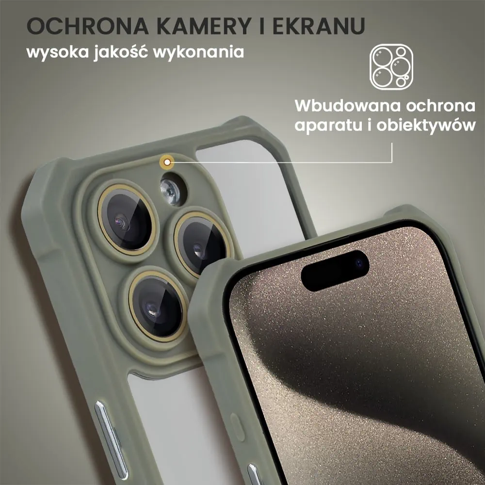 Etui do iPhone 15 Pro Max Pancerne Anti-Shock, z osłoną aparatu, szare tytanowe