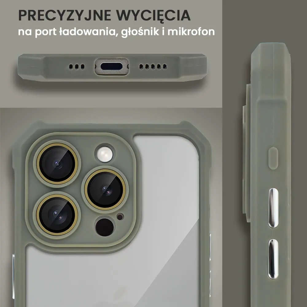Etui do iPhone 15 Pro Max Pancerne Anti-Shock, z osłoną aparatu, szare tytanowe