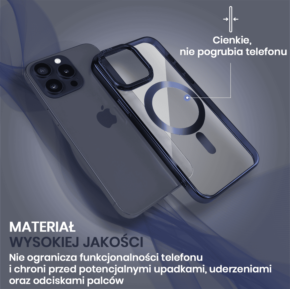 Etui do iPhone 15 Pro Max Skin Shield, cienkie, twardy tył, Titanium Finish, tytan błękitny (OUTLET)