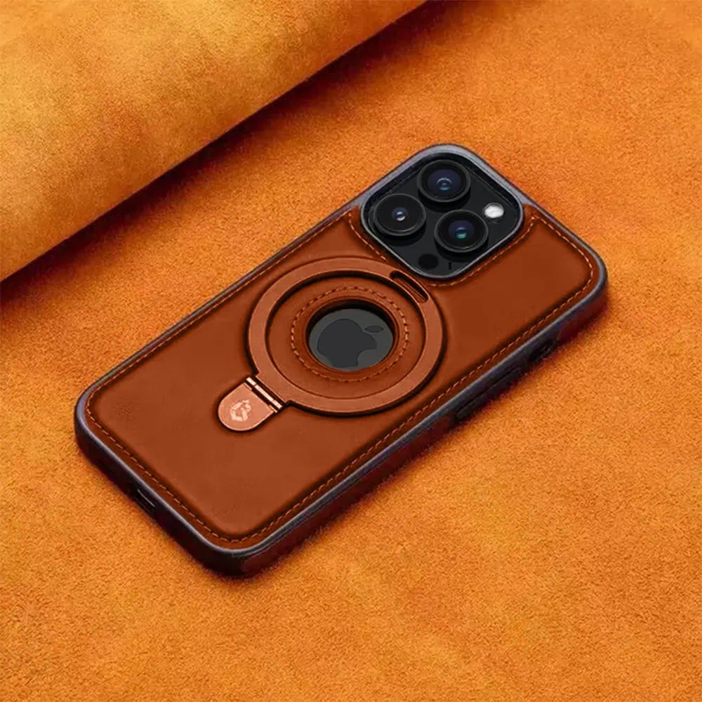 Etui do iPhone 15 Pro Max Slim Leather MagSafe Stand z podstawką i widocznym logo, brązowe