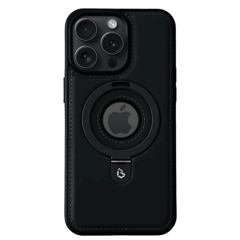 Etui do iPhone 15 Pro Slim Leather MagSafe Stand z podstawką i widocznym logo, czarne