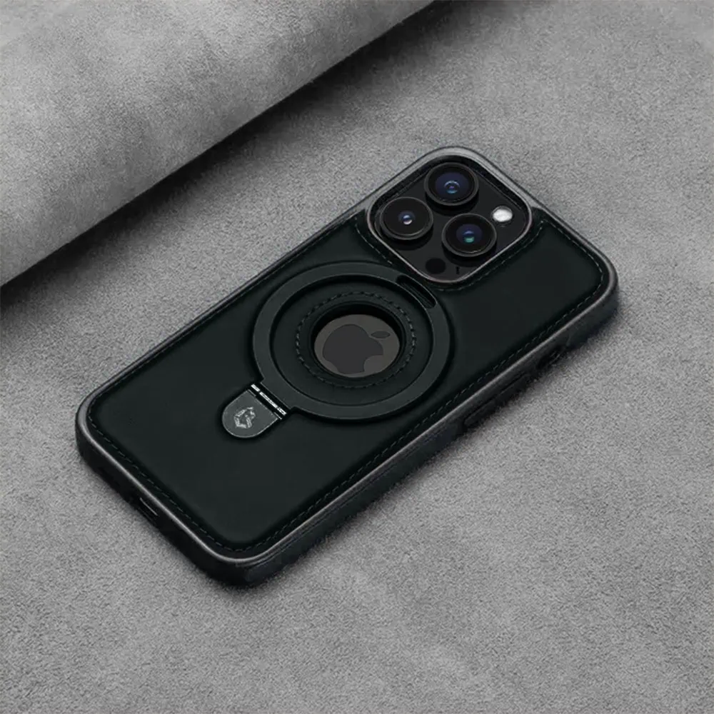 Etui do iPhone 15 Pro Max Slim Leather MagSafe Stand z podstawką i widocznym logo, czarne (OUTLET)