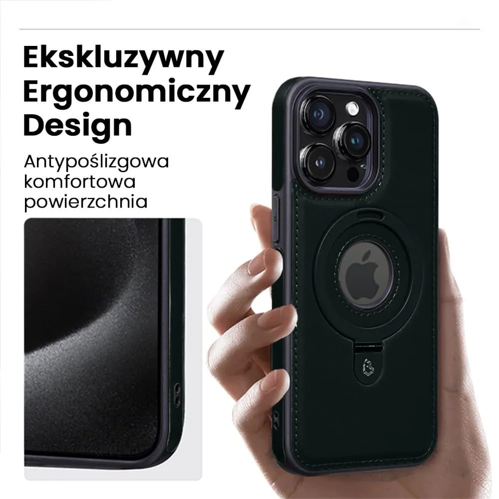 Etui do iPhone 15 Pro Max Slim Leather MagSafe Stand z podstawką i widocznym logo, czarne (OUTLET)