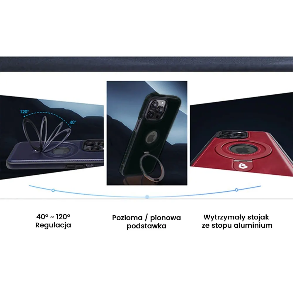 Etui do iPhone 15 Pro Max Slim Leather MagSafe Stand z podstawką i widocznym logo, czarne (OUTLET)