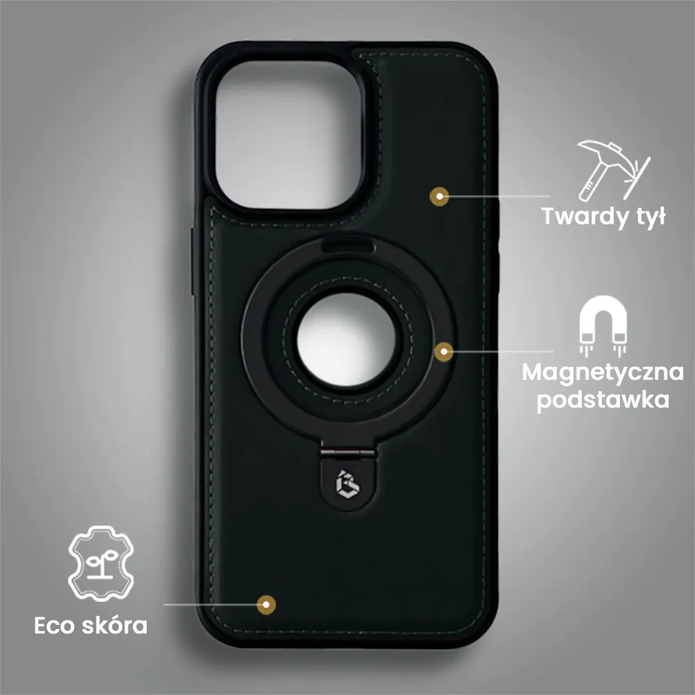 Etui do iPhone 15 Pro Max Slim Leather MagSafe Stand z podstawką i widocznym logo, czarne (OUTLET)