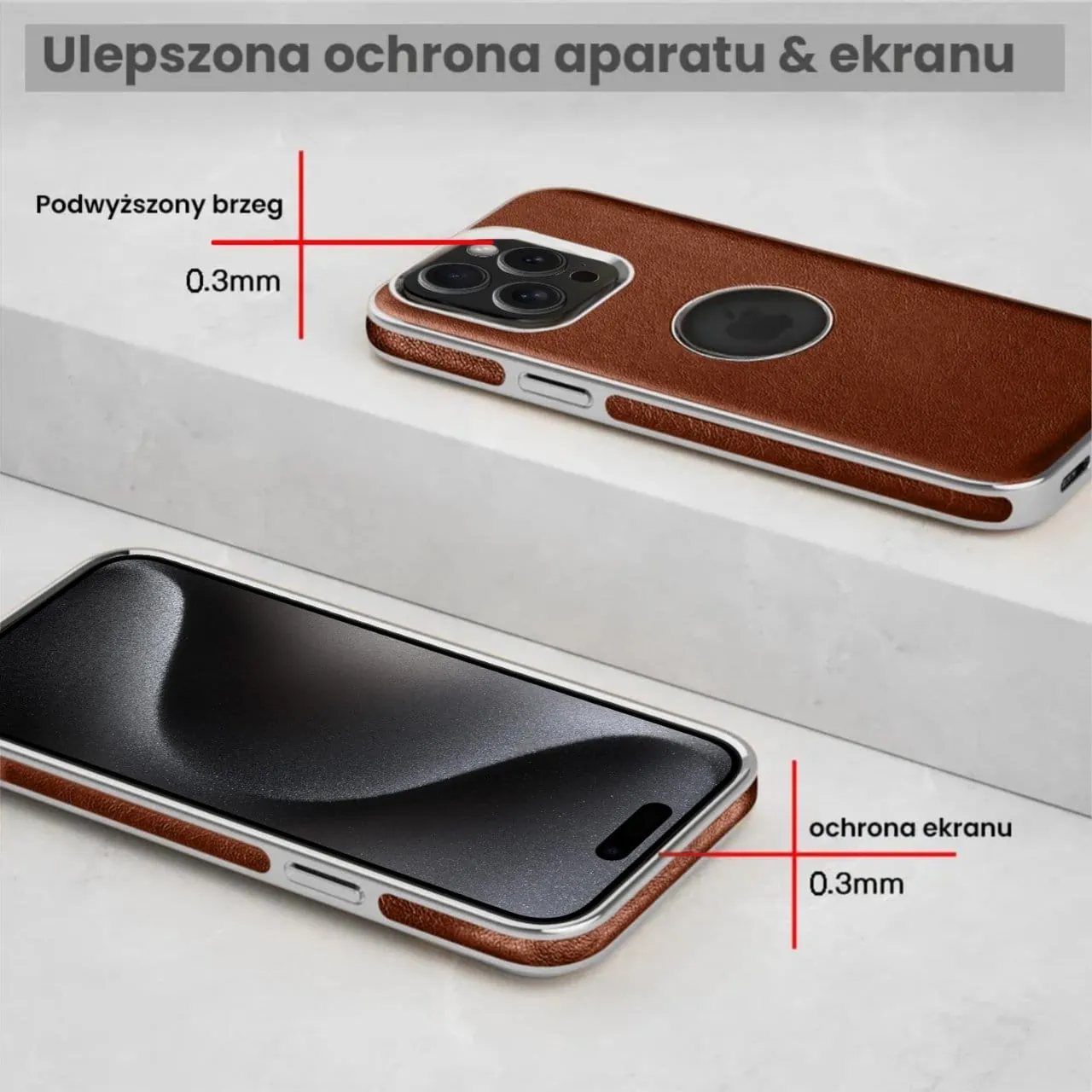Etui do iPhone 15 Pro Max Slim Leather Protect z widocznym logo, brązowe