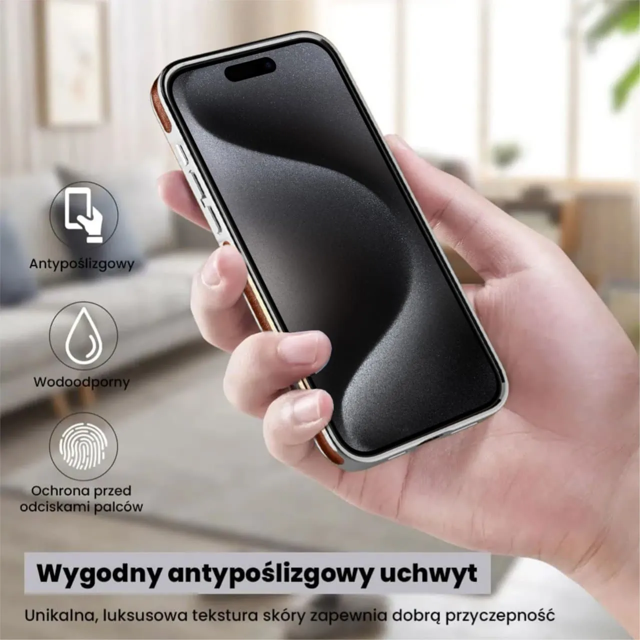 Etui do iPhone 15 Pro Max Slim Leather Protect z widocznym logo, brązowe