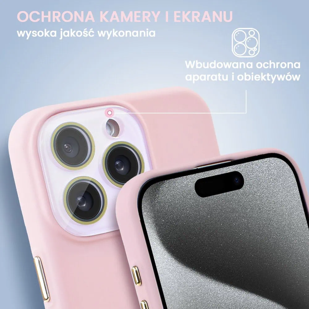 Etui do iPhone 15 Pro Max Soft Silicone Protect, z osłoną aparatu, różowe