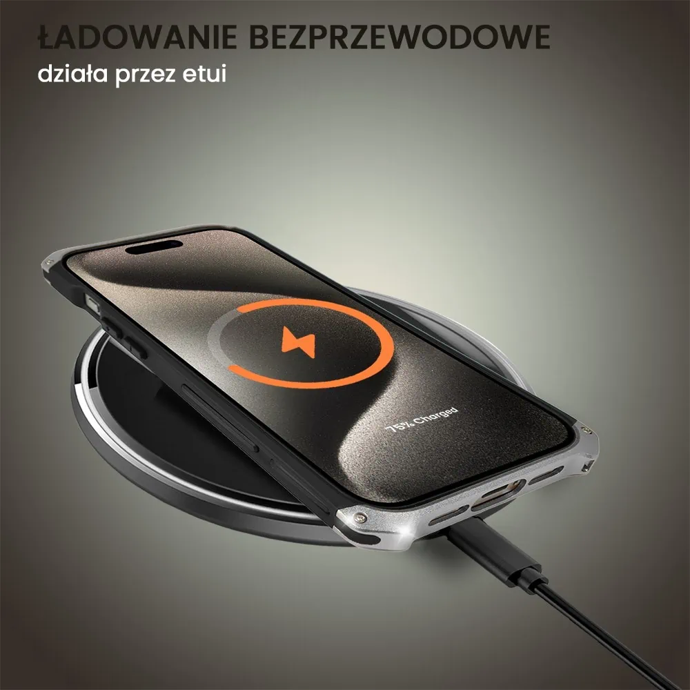 Etui do iPhone 15 Pro Max Soild Elements pancerne, twarde, z metalowymi krawędziami, srebrne