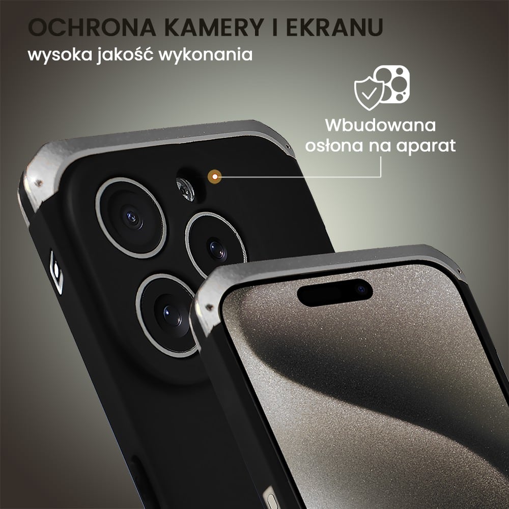 Etui do iPhone 15 Pro Max Soild Elements pancerne, twarde, z metalowymi krawędziami, srebrne