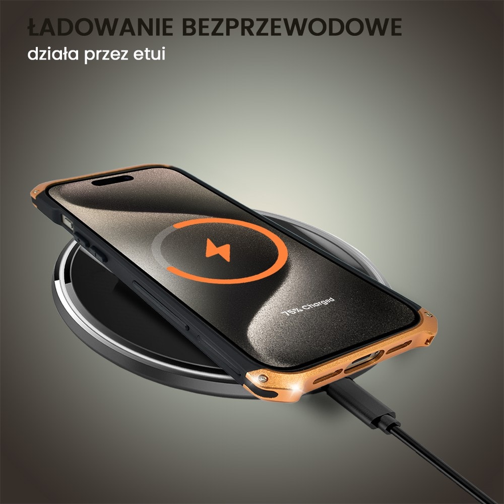 Etui do iPhone 15 Pro Soild Elements pancerne, twarde, z metalowymi krawędziami, złote