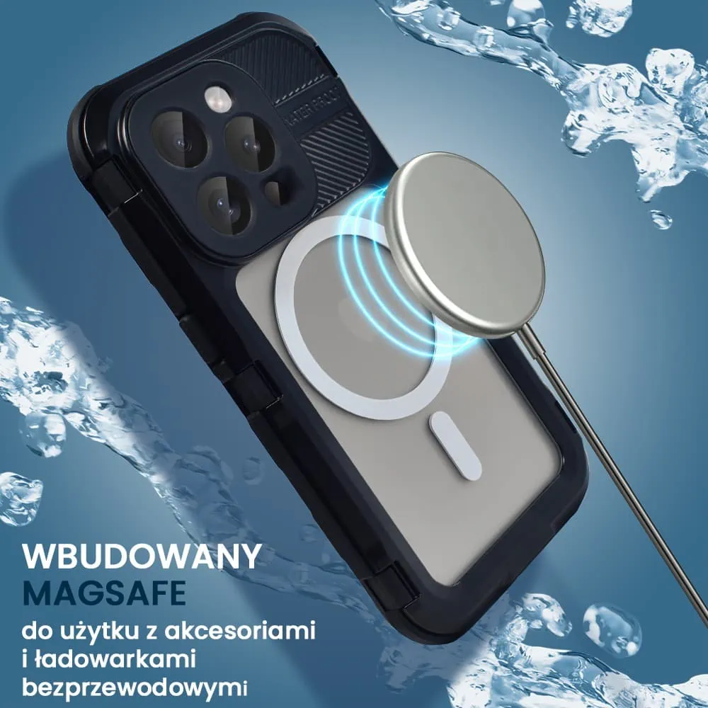 Etui do iPhone 15 Pro TOTAL Protect z Magsafe, wodoodporne, metalowe, przeźroczyste, czarne