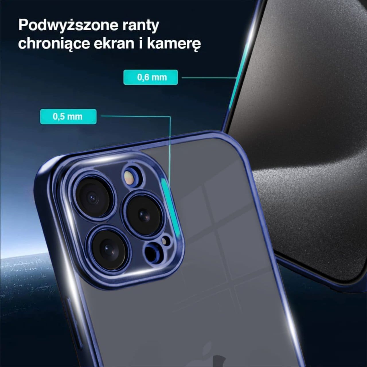 Etui do iPhone 15 Pro Titanium Edition przeźroczyste Sulada oryginal, tytan błękitny