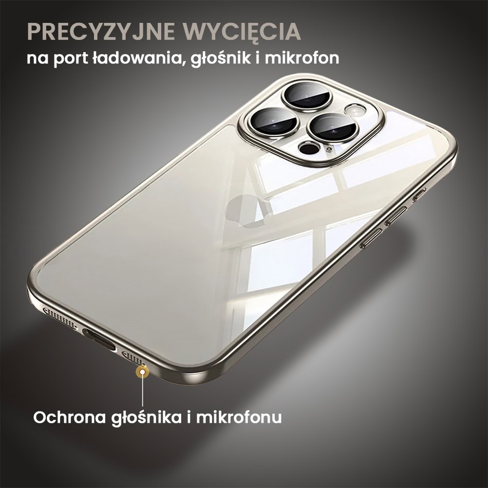 Etui do iPhone 15 Pro Max Titanium Finish, przeźroczyste z ochroną aparatu, Sulada original, tytanowe