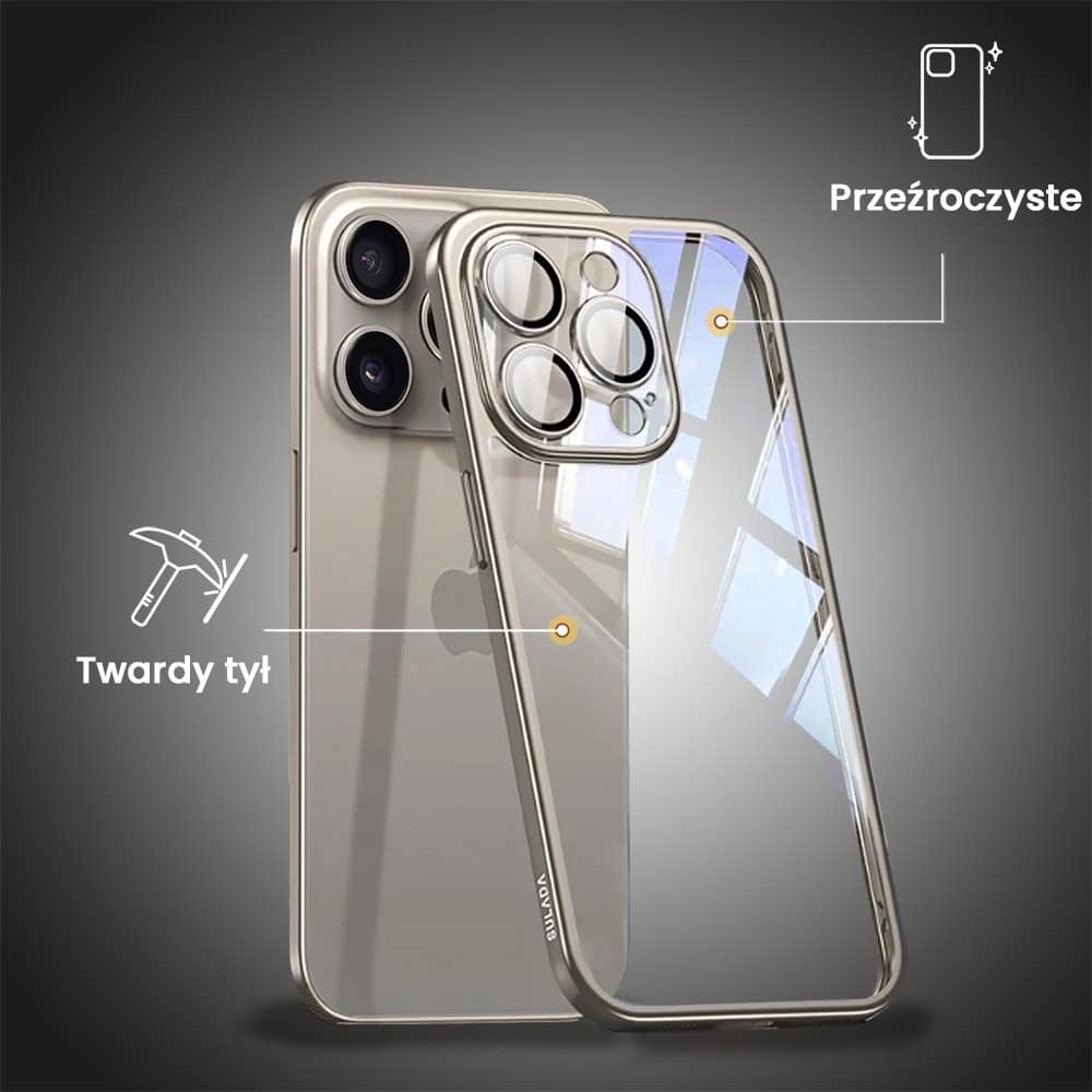 Etui do iPhone 15 Pro Max Titanium Finish, przeźroczyste z ochroną aparatu, Sulada original, tytanowe