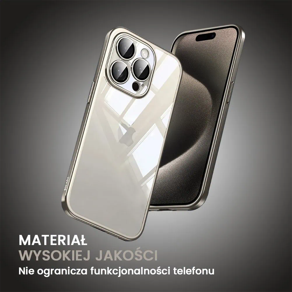 Etui do iPhone 15 Pro Max Titanium Finish, przeźroczyste z ochroną aparatu, Sulada original, tytanowe