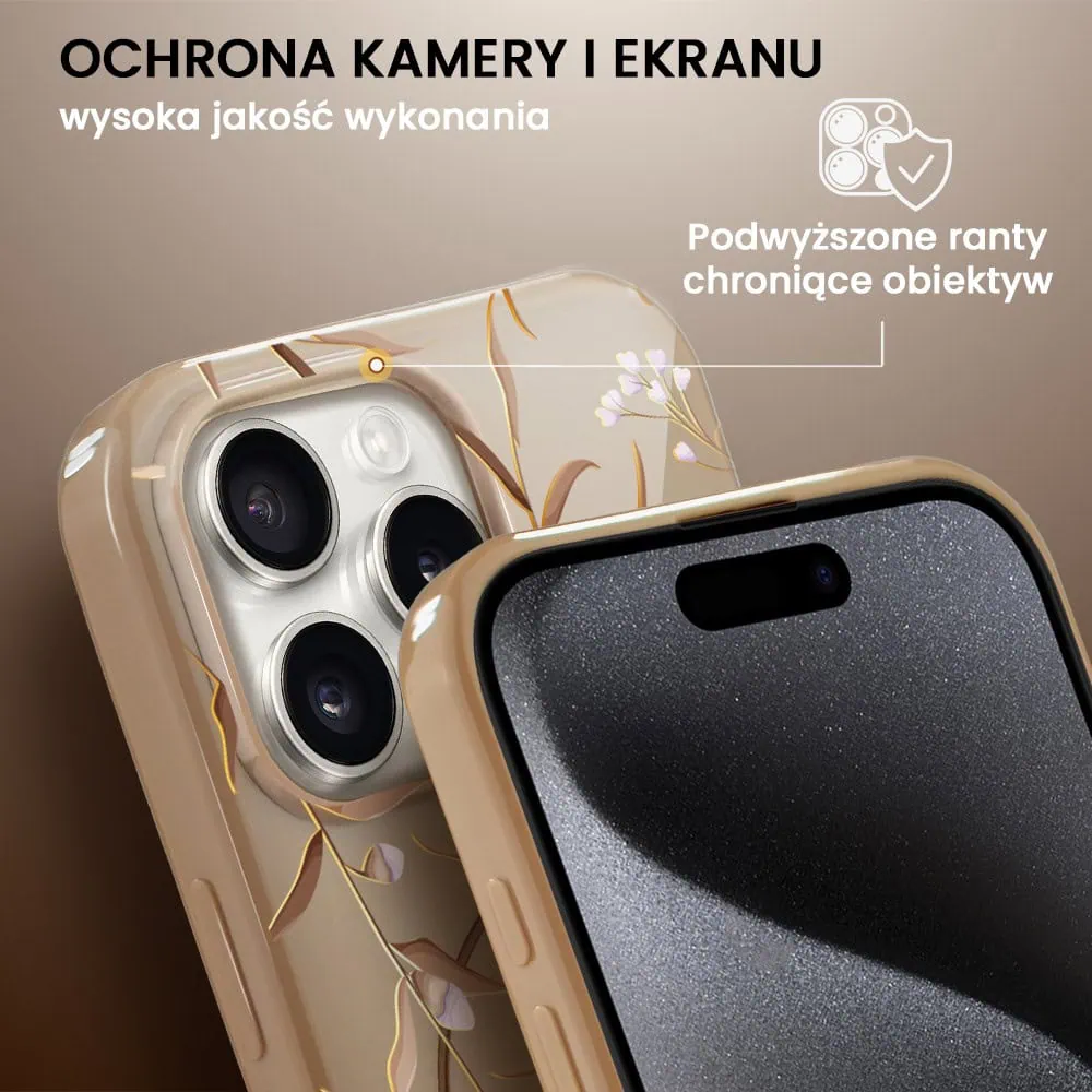 Etui do iPhone 15 Pro Max, elastyczne, z MagSafe, Złocisty Ogród, beżowe