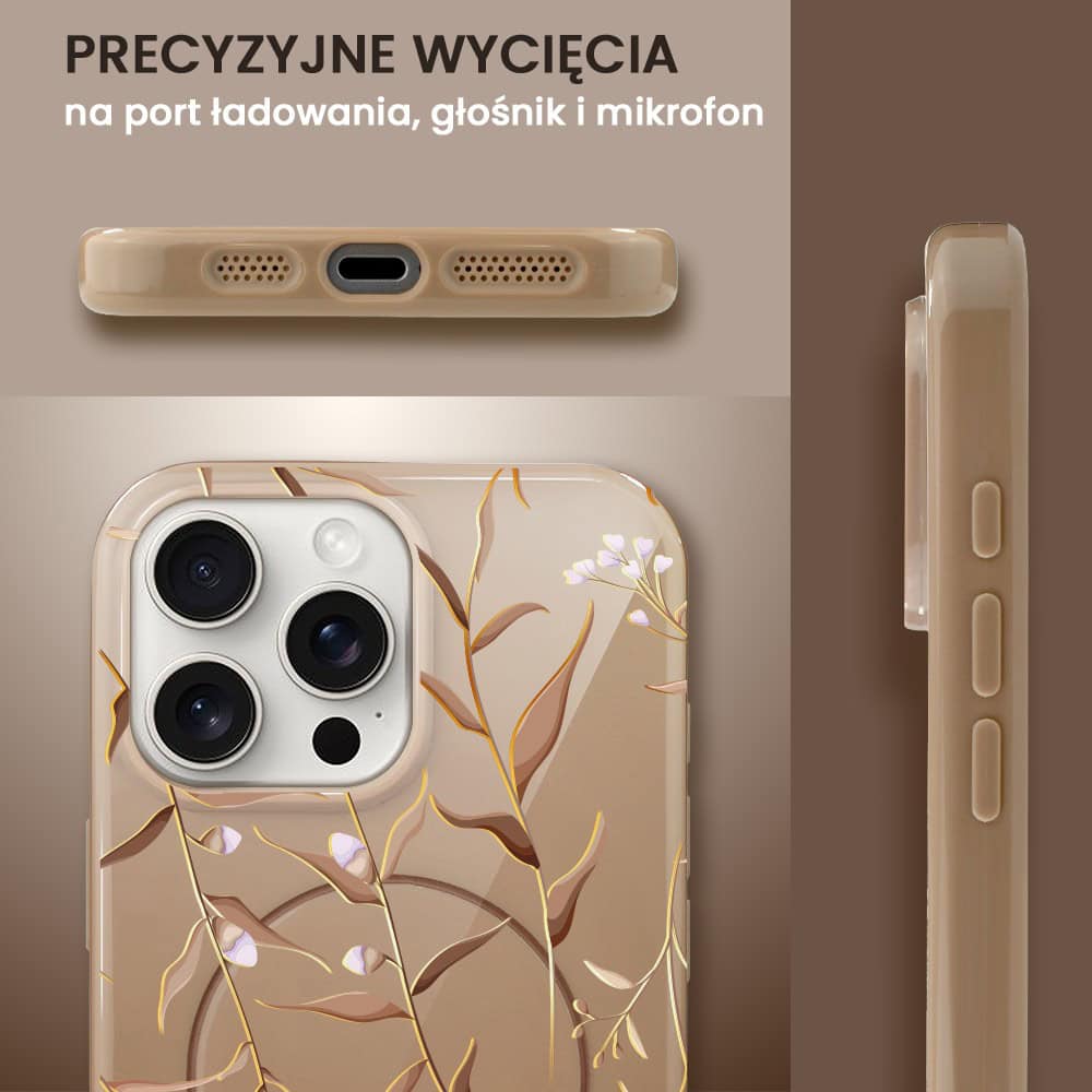 Etui do iPhone 15 Pro Max, elastyczne, z MagSafe, Złocisty Ogród, beżowe