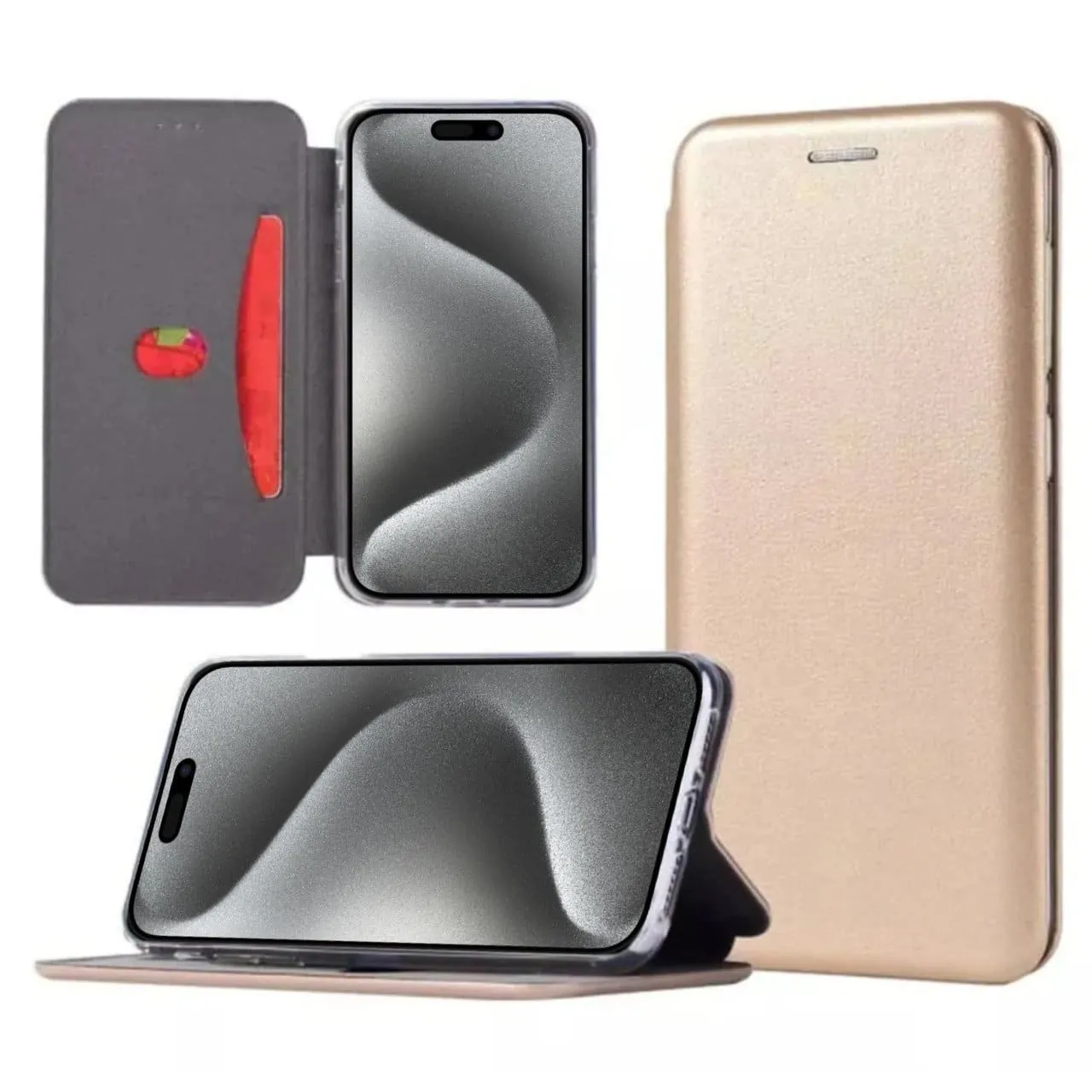 Etui do iPhone 15 Pro klasyczne z magnetyczną klapką, złote