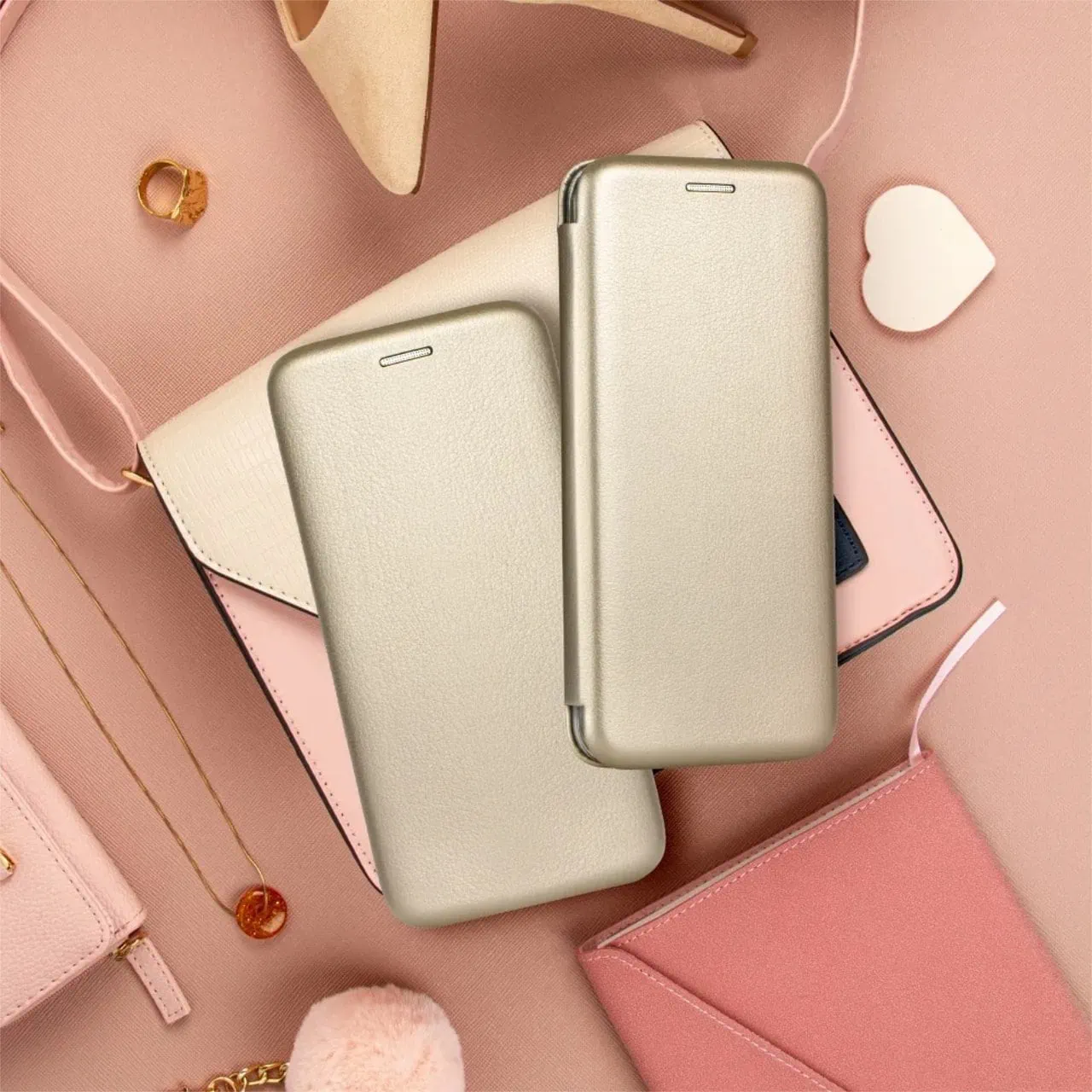 Etui do iPhone 15 Pro klasyczne z magnetyczną klapką, złote