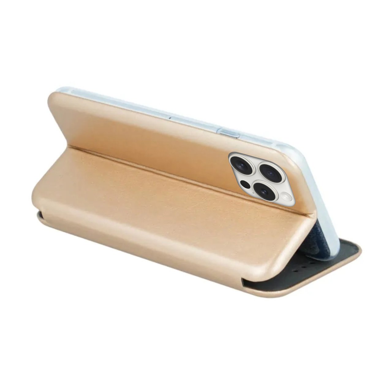 Etui do iPhone 15 Pro klasyczne z magnetyczną klapką, złote