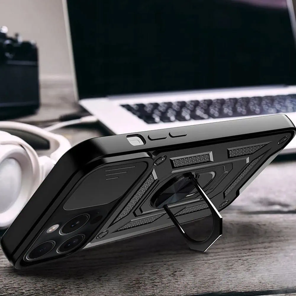 Etui do iPhone 16 Pro pancerne z magnetycznym uchwytem, osłona kamery, czarne