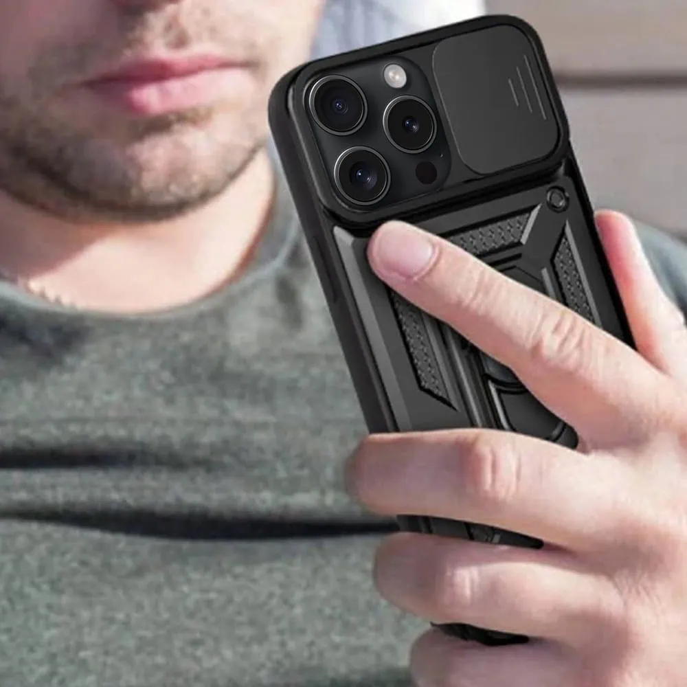 Etui do iPhone 16 Pro pancerne z magnetycznym uchwytem, osłona kamery, czarne