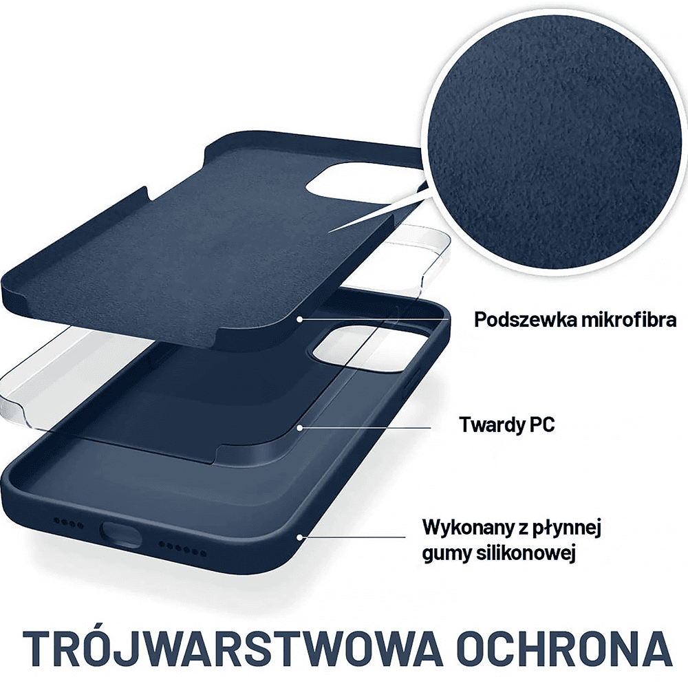 Etui do iPhone 15 Pro silikonowe z mikrofibrą soft touch, granatowe