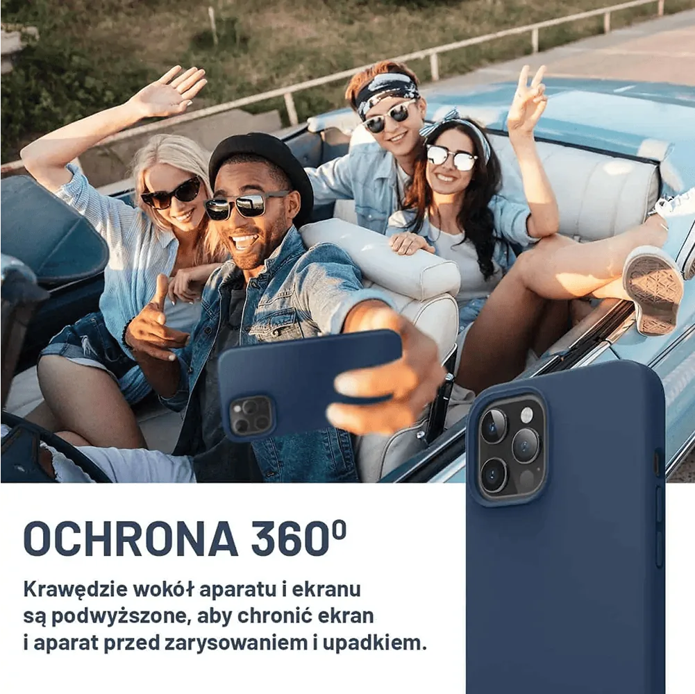 Etui do iPhone 15 Pro silikonowe z mikrofibrą soft touch, granatowe