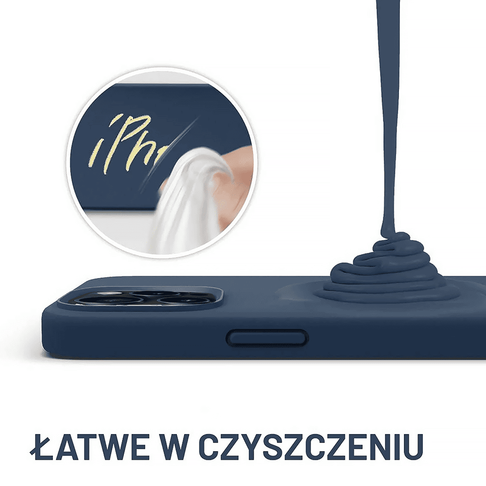 Etui do iPhone 15 Pro silikonowe z mikrofibrą soft touch, granatowe