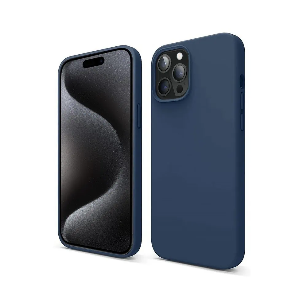 Etui do iPhone 15 Pro silikonowe z mikrofibrą soft touch, granatowe