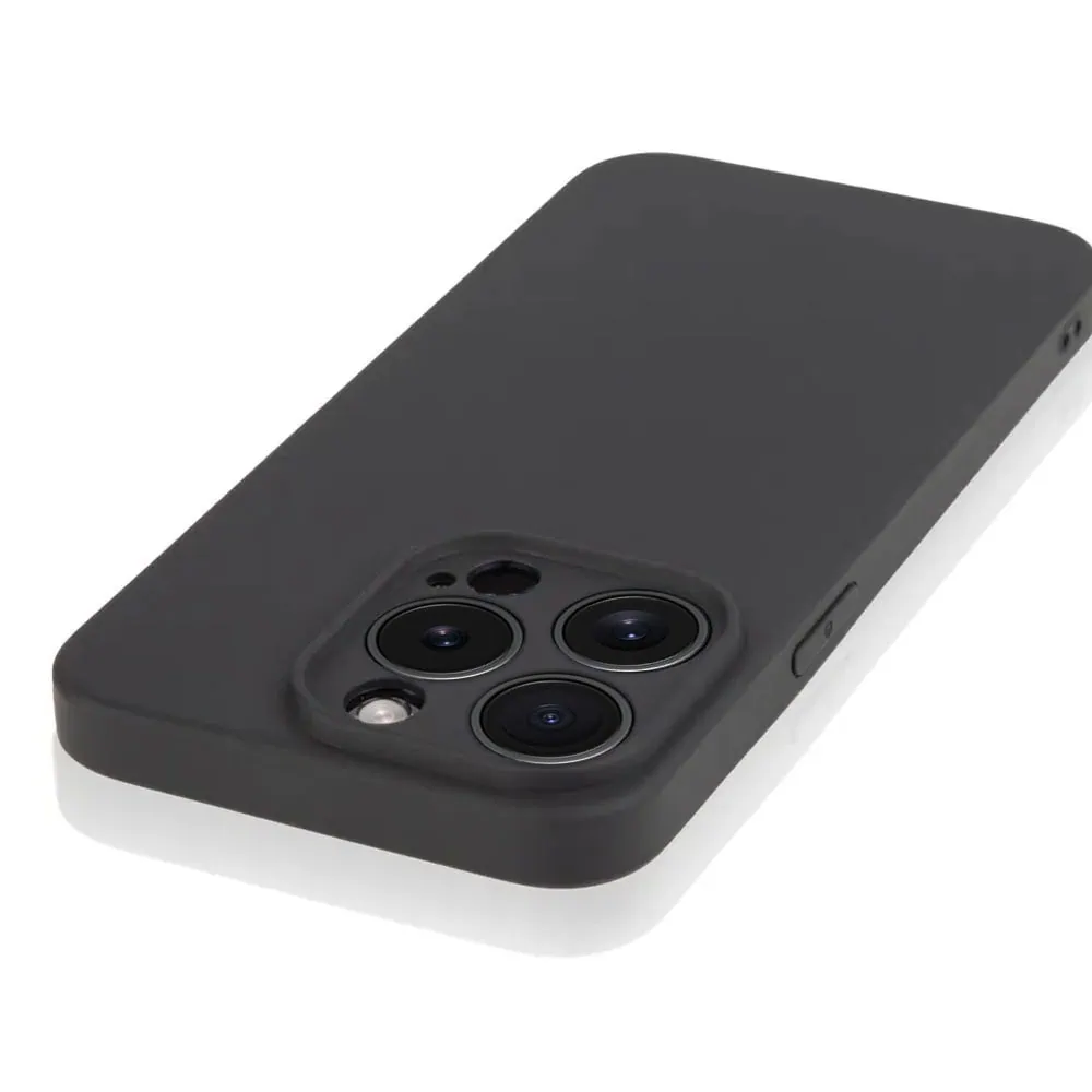Etui do iPhone 15 Pro silikonowe z mikrofibrą soft touch z osłoną na aparat, czarne