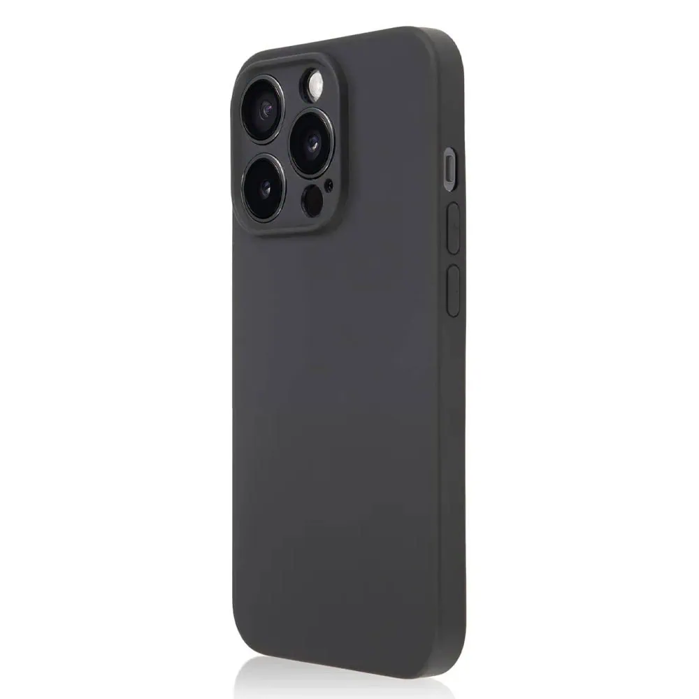 Etui do iPhone 15 Pro silikonowe z mikrofibrą soft touch z osłoną na aparat, czarne