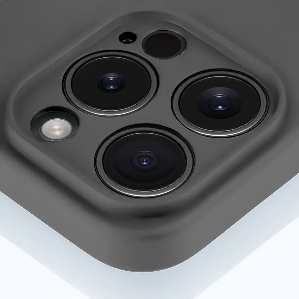 Etui do iPhone 15 Pro Max silikonowe z mikrofibrą soft touch z osłoną na aparat, grafitowe