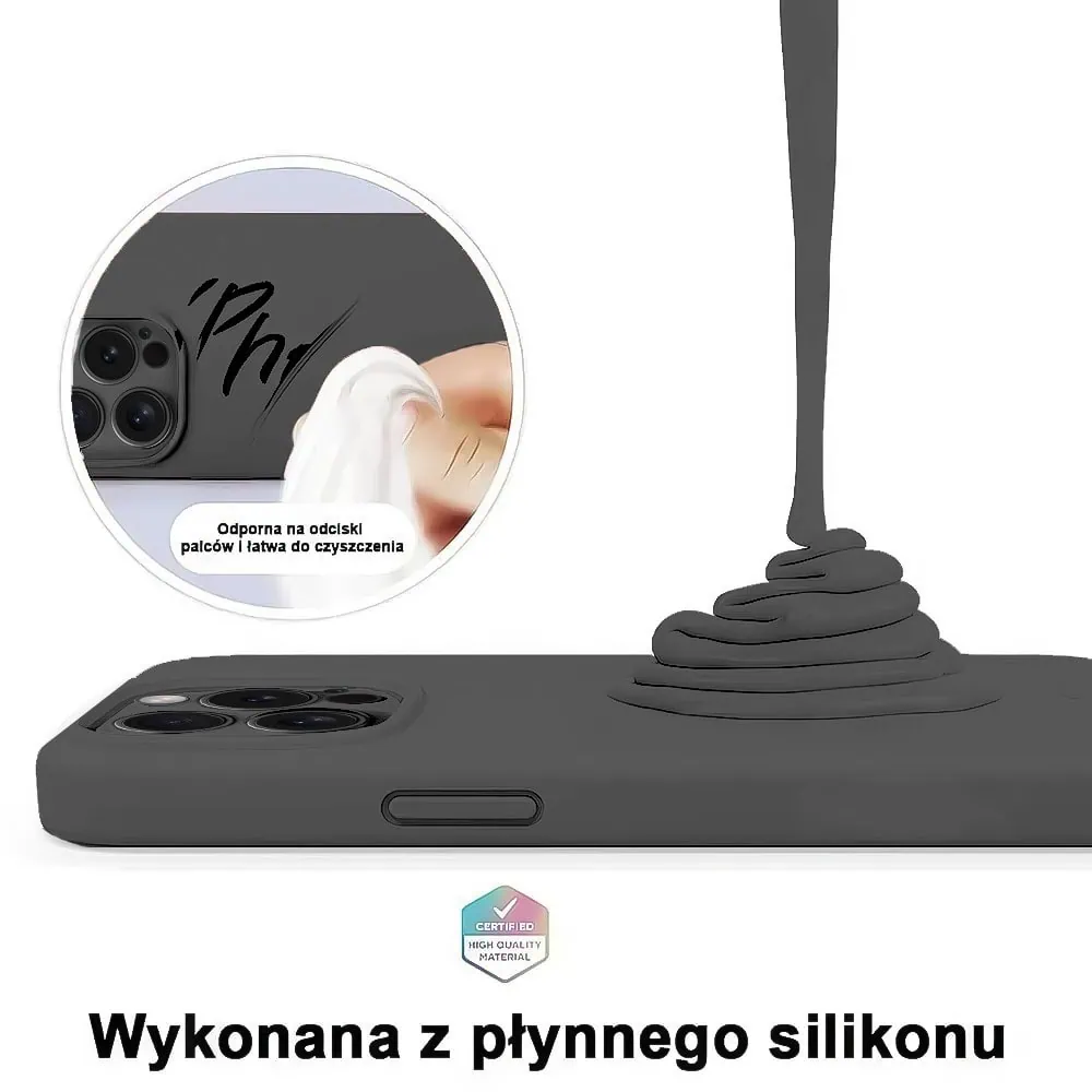 Etui do iPhone 15 Pro Max silikonowe z mikrofibrą soft touch z osłoną na aparat, grafitowe