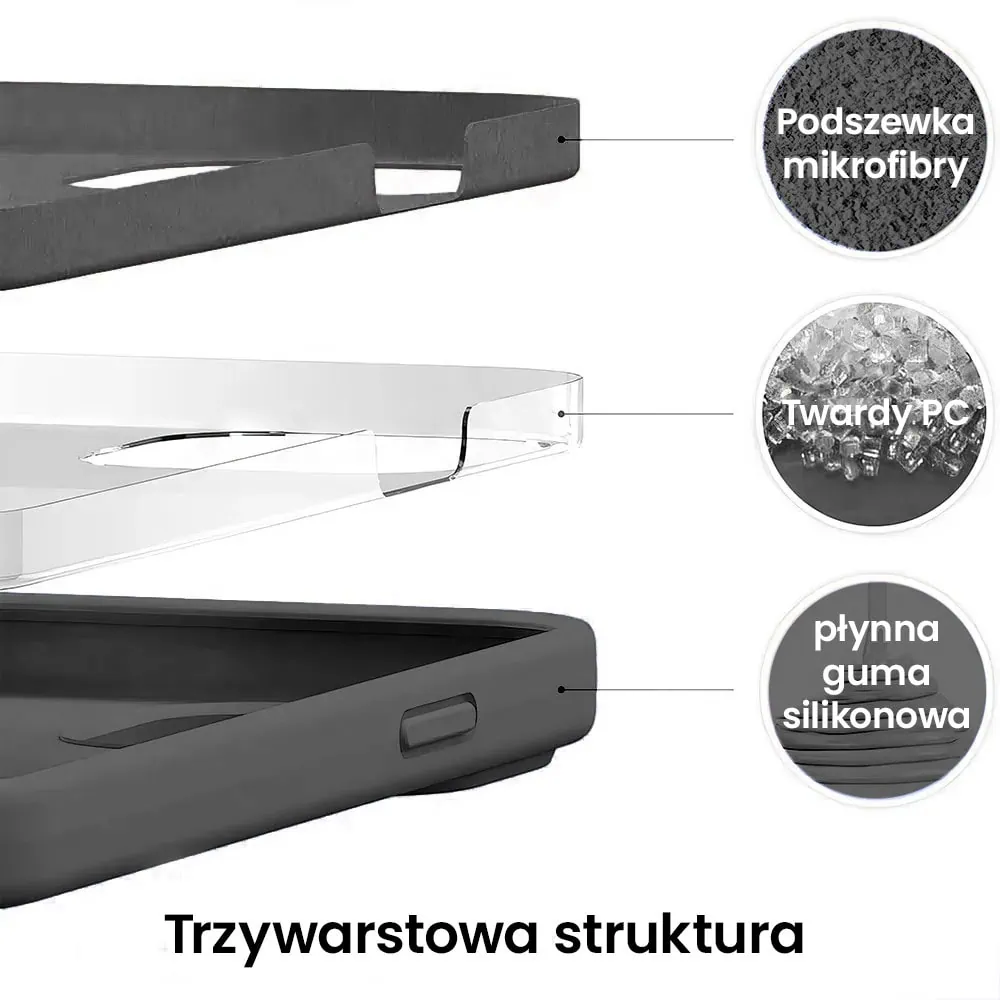 Etui do iPhone 15 Pro Max silikonowe z mikrofibrą soft touch z osłoną na aparat, grafitowe