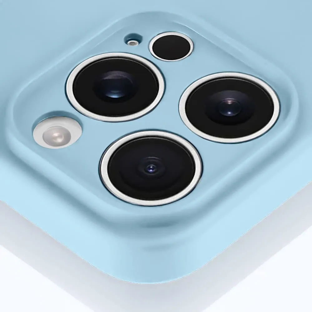 Etui do iPhone 15 Pro Max silikonowe z mikrofibrą soft touch z osłoną na aparat, jasny niebieski